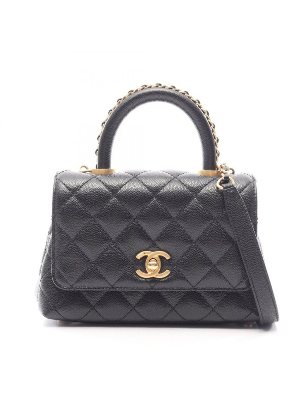 Chanel Handbag Coco Handle XXS Top Black Caviar Leather Quilted 2-Way Chain